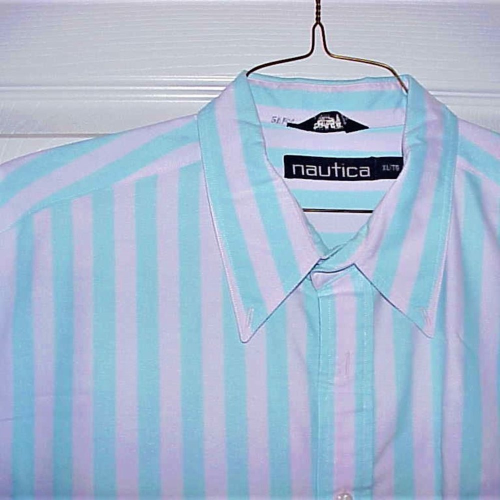 MEN'S NAUTICA, XL, 100% COTTON OXFORD, S.S. STRIPED SHIRT